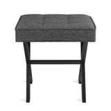 LUE BONA Square Linen Makeup Stool, Metal X Legs, Small Ottoman Stool Chair for Vanity, Modern Padded Seat Foot Rest for Makeup Room, Bathroom