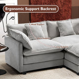 Ihanherry 146" U-Shaped Modern Sofa Modular Sectional Cloud Couch with 2 Ottoman, 6-Seat Chenille Deep Seat Sofa with 6 Pillows for Living Room, Bedroom and Apartment, Grey