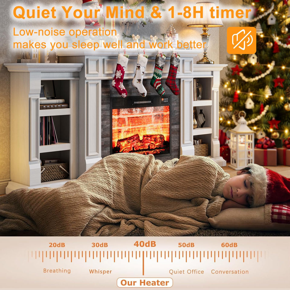 80" Fireplace TV Stand for TVs Up to 90 Inch, Electric Fireplace with Mantel, Farmhouse Entertainment Center with Storage, Realistic Stacked Stone Surround with Remote Control for Living Room