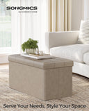 SONGMICS MAZIE Collection - 43 Inches Folding Storage Ottoman Bench, Ottoman with Storage, Foot Rest Stool, Load 660 lb, for Living Room, Synthetic Leather, Black ULSF701