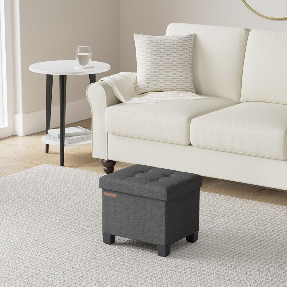 SONGMICS 15 Inches Cube Storage Ottoman, Bedroom Bench with Storage, Foot Stool with Feet, Holds Up to 660 lb, Dark Gray ULSF14GYZ