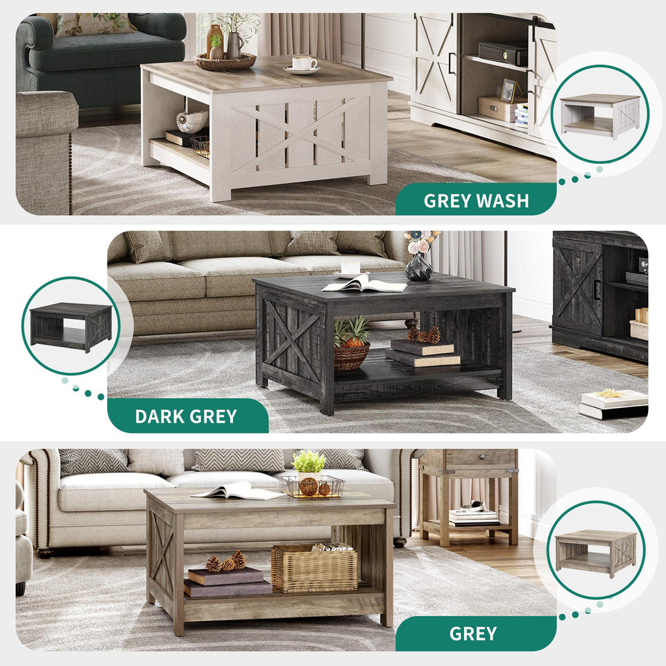 YITAHOME Coffee Table Farmhouse Coffee Table with Storage Rustic Wood Cocktail Table, Square Coffee Tables for Living Meeting Room with Half Open Storage Compartment, Grey Wash