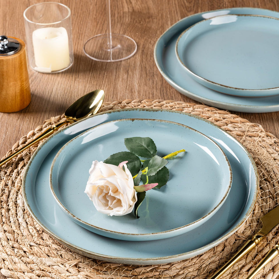 AmorArc Ceramic Dinnerware Sets for 8, 24 Pieces Handpainted Plates and Bowls Set with Rustic Terracotta Underside, Scratch Resistant Stoneware Dishes Set, Dishwasher & Microwave Safe, Light Beige