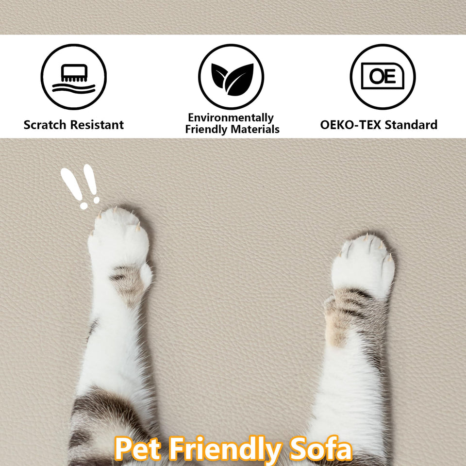 EASE MOOSE Leather Sectional Couch, Oversized Modular Sectional Sofas, Wide Deep Seat Modular Couch, Scratch Resistant Faux Leather Material, L Shaped Sofa for Big Spaces,Beige