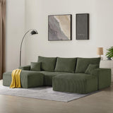 Sectional Cloud Boneless Sofa Couches for Living Room-113'' Beige 3 Seater U-Shaped Modern Lounge Couch-No Assembly Modular Corduroy Convertible Sponge Sleeper Sofas with Chaise for Home House