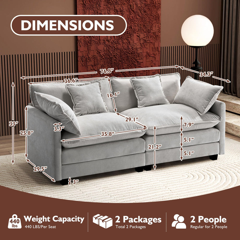 Ihanherry 146" U-Shaped Modern Sofa Modular Sectional Cloud Couch with 2 Ottoman, 6-Seat Chenille Deep Seat Sofa with 6 Pillows for Living Room, Bedroom and Apartment, Grey