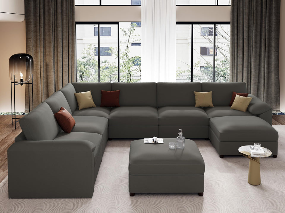 EASE MOOSE Leather Sectional Couch, Oversized Modular Sectional Sofas, Wide Deep Seat Modular Couch, Scratch Resistant Faux Leather Material, L Shaped Sofa for Big Spaces,Beige