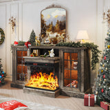 oneinmil 36 Inch 3-Sided Glass Fireplace TV Stand for TVs up to 80", Rustic Media Entertainment Center Console Table with Glass Door Closed Storage, Set of TV Table, White