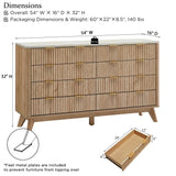 T4TREAM Fluted 7 Drawers Dresser, 54" Wide Modern Chest of Drawers with Faux Marble Top, Curved Profile Design, Dresser TV Stand, Wood Drawer Organizer for Bedroom, Living Room, Hallway, Natural Oak