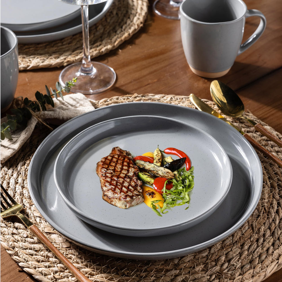 AmorArc Ceramic Dinnerware Sets for 8, 24 Pieces Handpainted Plates and Bowls Set with Rustic Terracotta Underside, Scratch Resistant Stoneware Dishes Set, Dishwasher & Microwave Safe, Light Beige