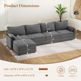 Vesgantti 142" U Shaped Sectional Couch, Comfy Cloud Modular Sectional Sofa with 2 Ottoman Deep Seat Chenille Modern Cloud Sofa, Modular Sofas for Living Room, Bedroom and Apartment, Beige