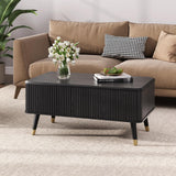 JOINICE, Round Coffee Table with Storage, Mid Century Modern Center Table with Sliding Cabinet Door, Fluted Dining Table for Living Room, Home Small Space, 31.5", Walnut