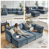 HULALA HOME 127'' Modular Sectional Sofa, Oversized U Shaped Couch with Storage Ottoman, Comfy Chenille Sofa with Deep Seat, 6 Seat Convertible Couches for Living Room, Beige