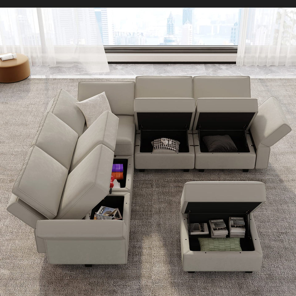 Belffin Modular Sectional Sofa with Ottomans Velvet Reversible Sleeper Chaise Bed Storage Seat Black