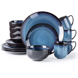LeRatio Ceramic Dinnerware Sets for 6,Plates and Bowls Sets,Handmade Reactive Glaze Dishes Set,Chip Resistant and Scratch Resistant | Oven&Dishwasher & Microwave Safe-Blue(18PCS)