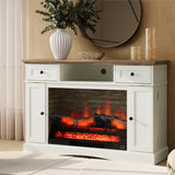 RoyalCraft Fireplace TV Stands with for TVs up to 55'', Media Console Table with Adjustable Shelves, Double-Door Design, Entertainment Center for Living Room, White and Rustic Oak