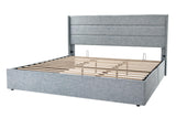 Allewie King Size Lift Up Storage Bed, Modern Wingback Headboard, Hydraulic Support, No Box Spring Needed, Light Beige