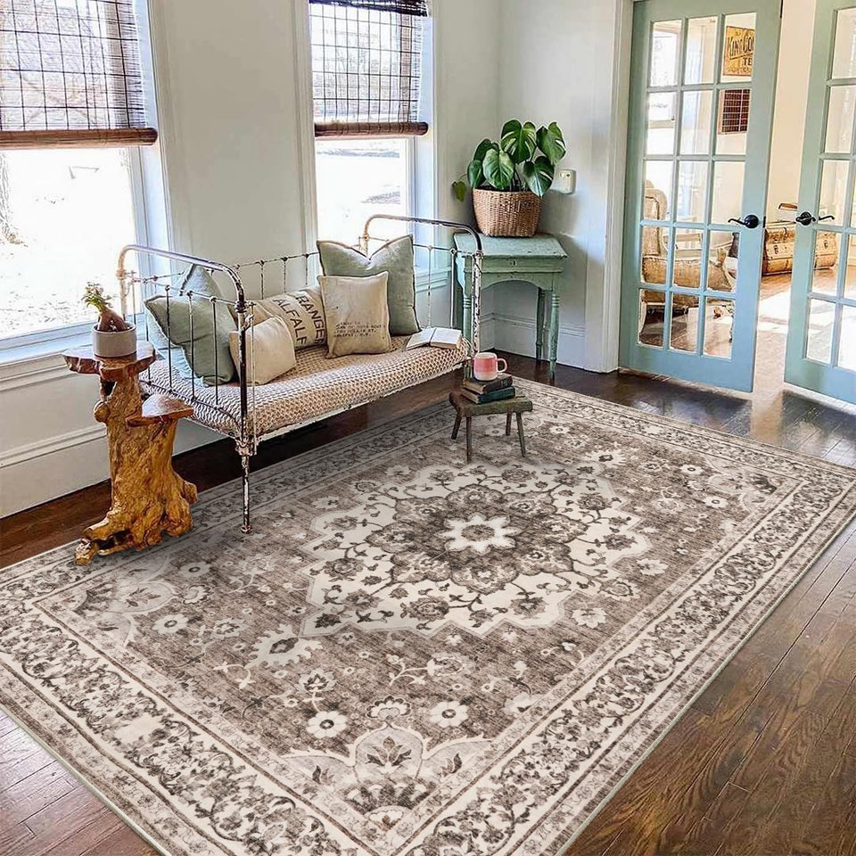 TOPRUUG Washable Oriental Area Rug - 12x15 Rugs for Living Room Soft Carpet for Bedroom Waterproof Floral Distressed Indoor Stain Resistant Non-Shedding Floor Carpets (Green, 12x15)