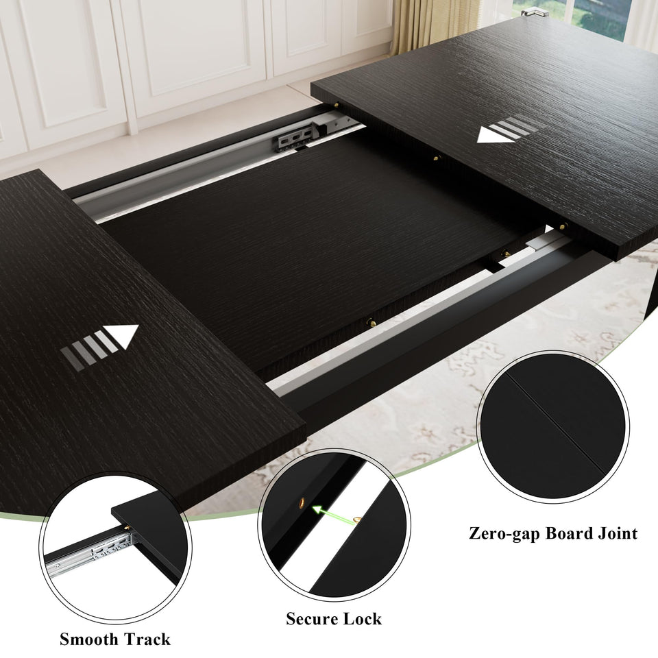 Feonase 5-Piece Dining Table Set for 4-8 People, 63" Large Extendable Kitchen Table Set with 2 Benches and 2 Square Stools, Dining Room Table with MDF Wood Board, Easy Assembly, Black