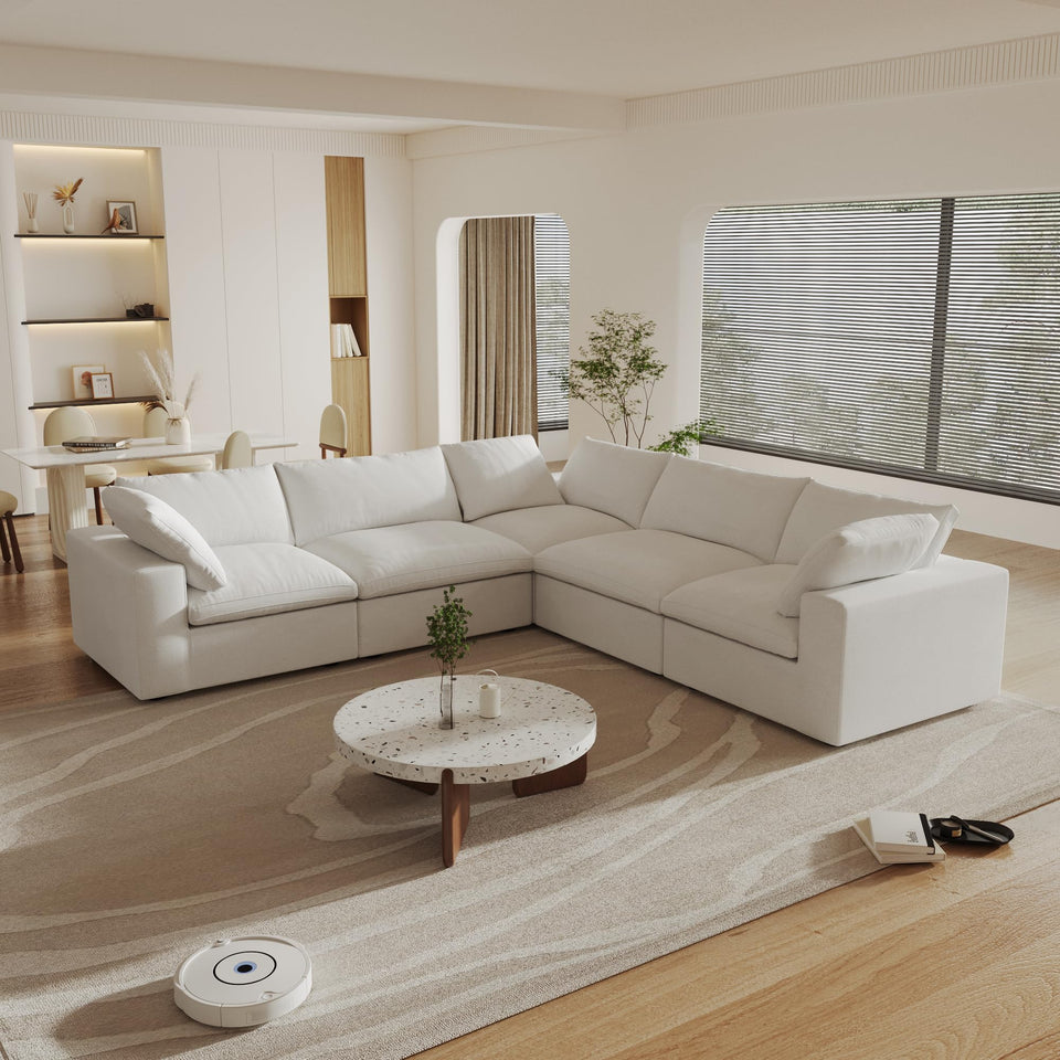 160.6" Cloud Couch Modular Sectional Sofa for Livingroom,Oversized Convertible Sofa with Storage Ottomans,6 Seat Wide Couches,Cushion Covers Removable (Khaki, 6 Seater)