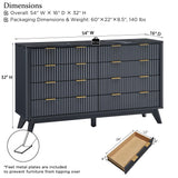 T4TREAM Fluted 7 Drawers Dresser, 54" Wide Modern Chest of Drawers with Faux Marble Top, Curved Profile Design, Dresser TV Stand, Wood Drawer Organizer for Bedroom, Living Room, Hallway, Natural Oak