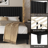 Yaheetech King Bed Frame Upholstered Platform Bed with Fabric Headboard, Wing Edge Design/Non-Slip and Noise-Free/Wooden Slats Support/No Box Spring Needed/Easy Assembly, Ivory King Bed