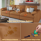 EASE MOOSE Leather Sectional Couch, Oversized Modular Sectional Sofas, Wide Deep Seat Modular Couch, Scratch Resistant Faux Leather Material, L Shaped Sofa for Big Spaces,Beige