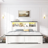 EnHomee King Size Bed Frame and Headboard & Storage, 4 Drawers and LED Built in Charging Station King Bed Frame with Storage Farmhouse,NO Noise,No Box Spring Needed,White