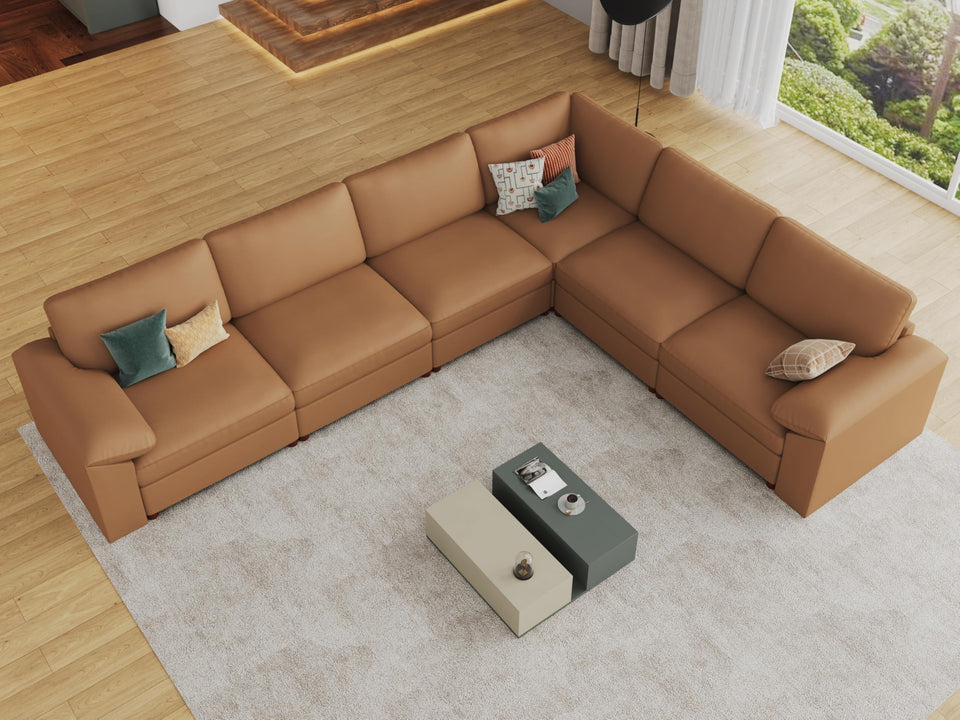 EASE MOOSE Leather Sectional Couch, Oversized Modular Sectional Sofas, Wide Deep Seat Modular Couch, Scratch Resistant Faux Leather Material, L Shaped Sofa for Big Spaces,Beige