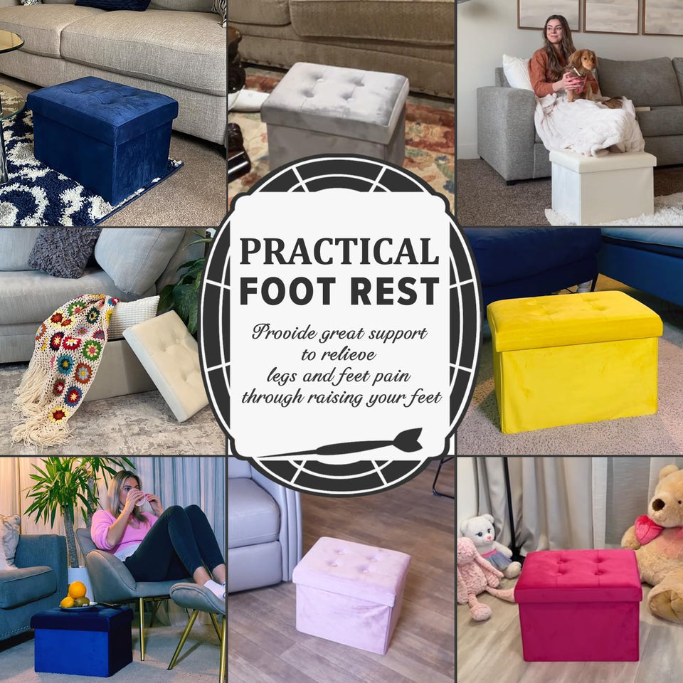 LINMAGCO Ottoman Storage Ottoman with Storage Small Foot Rest Stool Under Desk Stool Short Folding Footrest Linen Cloth Dark Gray 16X12X12IN