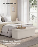 SONGMICS MAZIE Collection - 43 Inches Folding Storage Ottoman Bench, Ottoman with Storage, Foot Rest Stool, Load 660 lb, for Living Room, Synthetic Leather, Black ULSF701