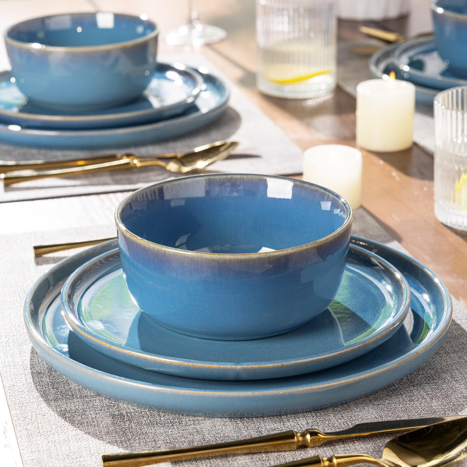 GBHOME Ceramic Dinnerware Sets for 8, 24 Pieces Stoneware Plates and Bowls Sets, Scratch Resistant Dishes, Dishwasher & Microwave Safe, Reactive Glaze-Green Wheat