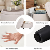 COLAMY Fabric Round Storage Ottoman with Reversible Tray Lid – Multi-Functional Footrest, Hidden Storage, Sturdy & Stylish Small Coffee Table for Living Room, Bedroom, or Entryway(Beige)