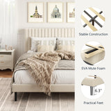 HAOARA King Size Bed Frame,King Size Platform Bed Frame and Velvet Upholstered Headboard with Strong Wood Slats, Box Spring Optional, Mattress Foundation, Easy Assembly Beige