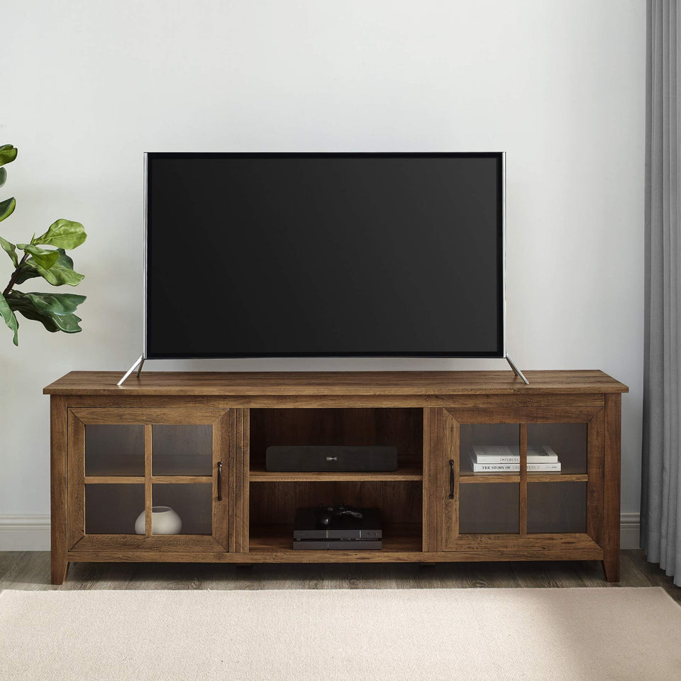 Walker Edison Portsmouth Classic 2 Glass Door TV Stand for TVs up to 80 Inches, 70 Inch, Dark Walnut