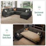 HONBAY Sectional Sleeper Sofa Pull Out Bed with Storage Chaise, Sectional Sofa Couch, Sleeper Couch Bed for Living Room, Dark Grey