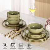 AmorArc Ceramic Dinnerware Sets for 8, 24 Pieces Handpainted Plates and Bowls Set with Rustic Terracotta Underside, Scratch Resistant Stoneware Dishes Set, Dishwasher & Microwave Safe, Light Beige
