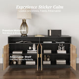 BELLEZE 65 Inch Fluted Buffet Cabinet with Storage, Symmetrical Arc Accent Sideboard Large Console Table for Dining Room, Kitchen, and Living Room (Caramel Brown)