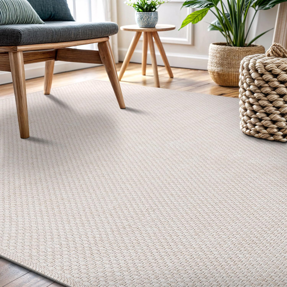 CAMILSON Easy Jute Rug 10x14, Indoor Outdoor Natural Color Fiber Area Rugs for Living Room Patio and Kitchen Rug, Sisal Boho Woven Design, Easy-Cleaning, Washable Outside Carpet Alfombras (10 x 14)