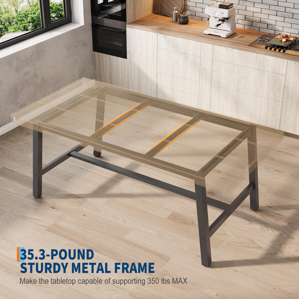 GarveeHome Industrial Dining Table for 6-8 People, 70.87" Long Wooden Kitchen Table with Sturdy Metal Frame & Rustic Brown Finish (Brown, 70.87" Long)