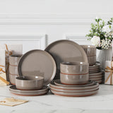 MALACASA Plates and Bowls Sets, 24 Pieces Modern Ceramic Dinnerware Set for 8 Kitchen Stoneware Dishes Dishware Set Microwave and Dishwasher Safe, White, Series TARA