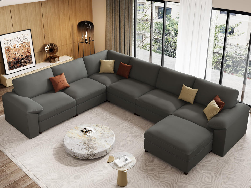EASE MOOSE Leather Sectional Couch, Oversized Modular Sectional Sofas, Wide Deep Seat Modular Couch, Scratch Resistant Faux Leather Material, L Shaped Sofa for Big Spaces,Beige