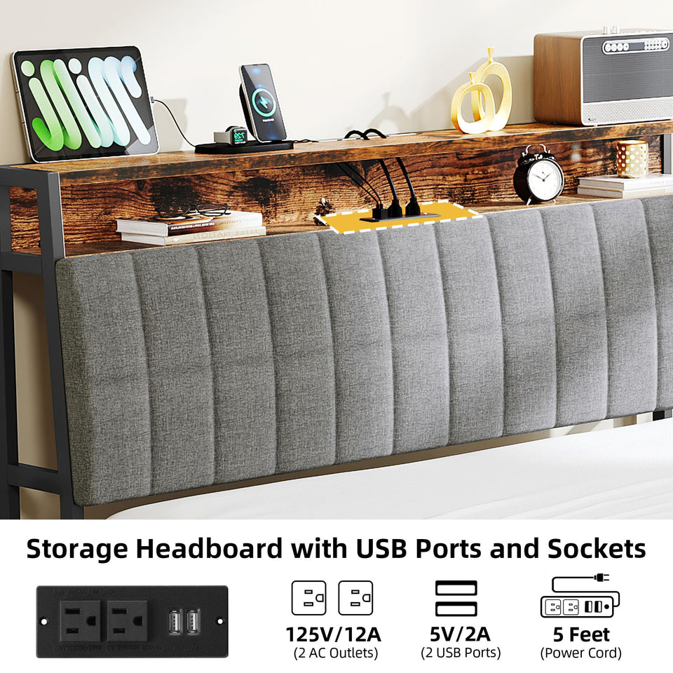 YITAHOME King Size Bed Frame with Adjustable Headboard, 4 Storage Drawers and RGB LED Lights, Velvet Upholstered Platform Bed with USB Ports, No Box Spring Needed, Fast Assembly, Noise-Free, Black