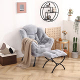 Welnow Lazy Chair with Ottoman, Modern Lounge Accent Chair with Armrests and a Side Pocket, Leisure Sofa Armchair, Reading Armchair with Footrest for Small Space, Dark Grey