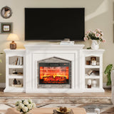LGHM 72" Electric Fireplace with Mantel, Fireplace TV Stand for TVs Up to 80 Inch, Modern Entertainment Center with Storage, Realistic Stacked Stone Surround with Remote Control for Living Room