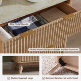 T4TREAM Fluted 7 Drawers Dresser, 54" Wide Modern Chest of Drawers with Faux Marble Top, Curved Profile Design, Dresser TV Stand, Wood Drawer Organizer for Bedroom, Living Room, Hallway, Natural Oak