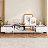 UKAOCAI 86.61'' Tambour TV Stand for 55-85 Inch, Modern Entertainment Center with Large Storage Cabinet & Open Shelves, TV Console with Sliding Doors for Living Room, Bedroom, Natural