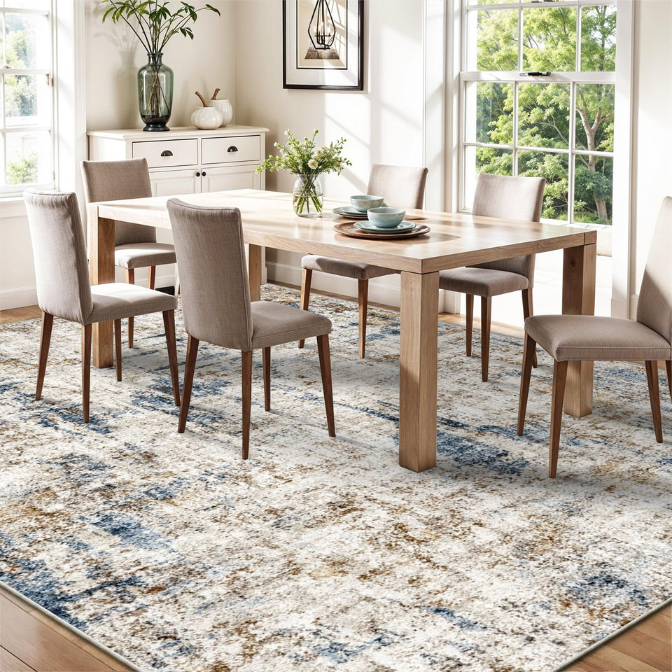 12x15 Area Rug for Living Room – Large Modern Neutral Abstract Thin Washable Carpet, Soft Low Pile Non-Slip Stain-Resistant for Bedroom Dining Room Home Office (Beige Grey)