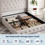 Allewie King Size Lift Up Storage Bed, Modern Wingback Headboard, Hydraulic Support, No Box Spring Needed, Light Beige