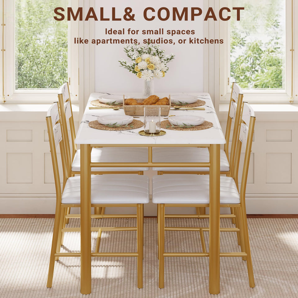 IRONCK Dining Table Set for 4, Wood Kitchen Table with Upholstered Chairs for Kitchen Room and Small Spaces, Rustic Brown